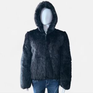 Vintage 70's GDT Too Black Hooded Rabbit Fur Coat